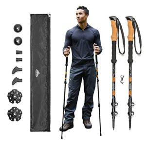 Cascade Mountain Tech Trekking Poles - Aluminum with Adjustable Locks, Expandable to 54" (Set of 2), Cork Grip, Orange