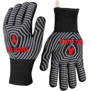 QUWIN BBQ Gloves, 1472℉ Extreme Heat Resistant, Silicone Non-Slip Oven Mitts, Kitchen Gloves for Grilling, Cooking, Baking-1 Pair… (One Size Fits Most, Black)