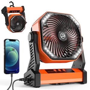 KITWLEMEN Camping Fan with LED Lantern, 20000mAh Rechargeable Battery Operated Outdoor Tent Fan with Light