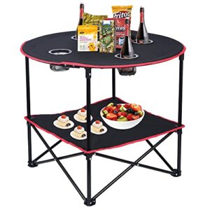 Camping Table Folding Picnic Table with 4 Cup Holders and Carrying Bags