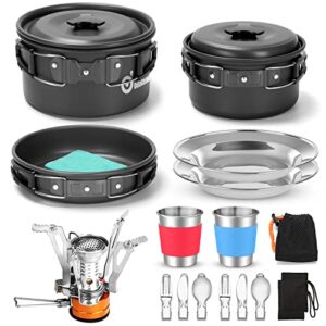 16pcs Camping Cookware Mess Kit with Folding Camping Stove